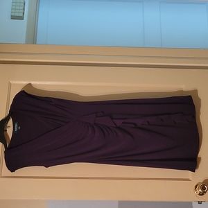 Ralph Lauren side ruched v-neck dress Eggplant col